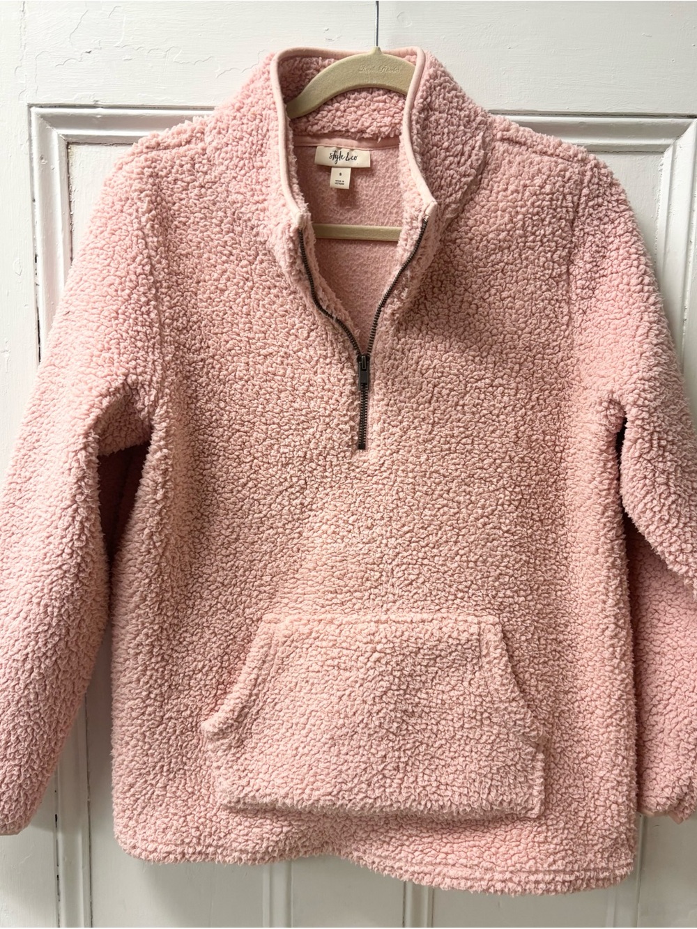 Style & Co. Light Pink Sherpa Quarter-Zip Pullover Jacket